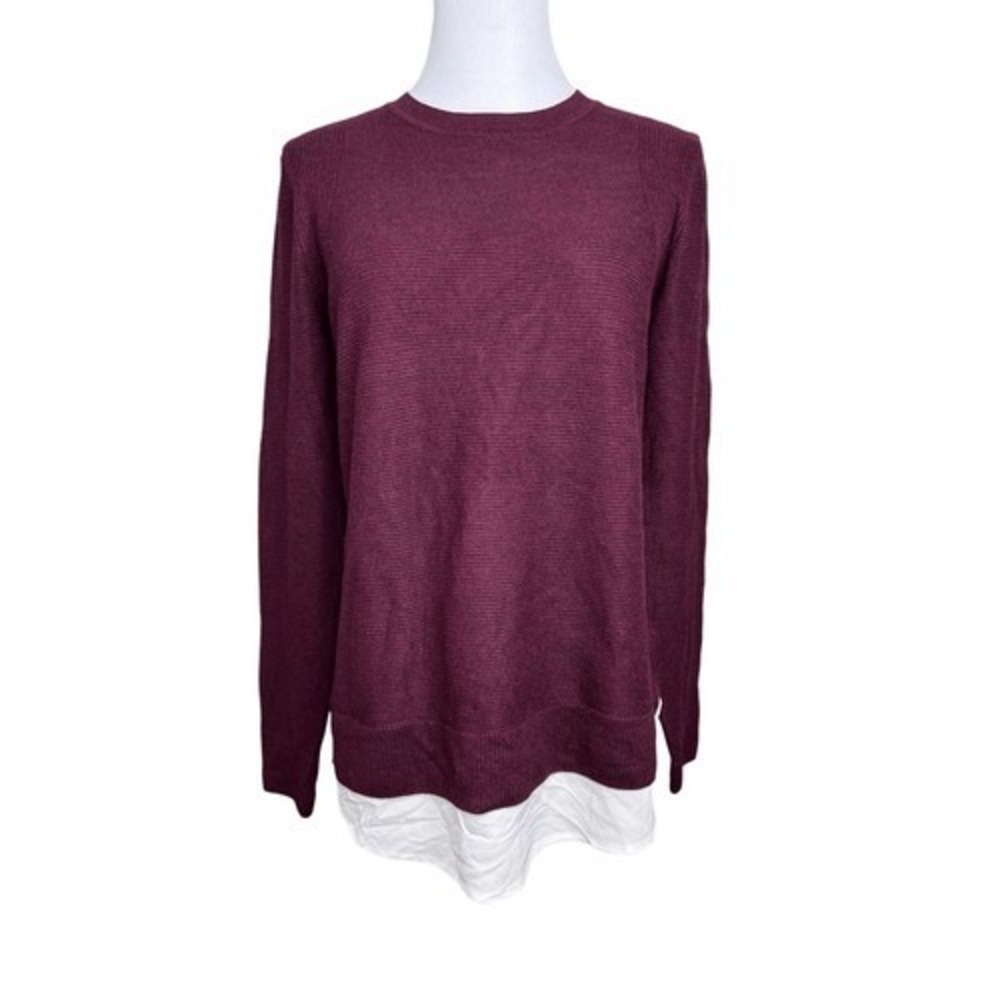 Hilary‎ Radley Heather Burgundy V-neck Shirttail Sweater SMALL Quiet Luxury SALE